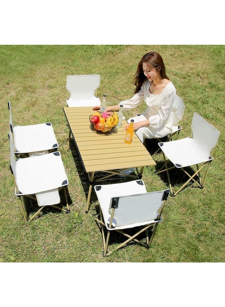 MOMENT Outdoor Picnic Table Folding Portable Metal Dining Table with Carry Bag for Picnic Camping Beach Boat Party BBQ, Brown (95x55x50cm) - Image 2