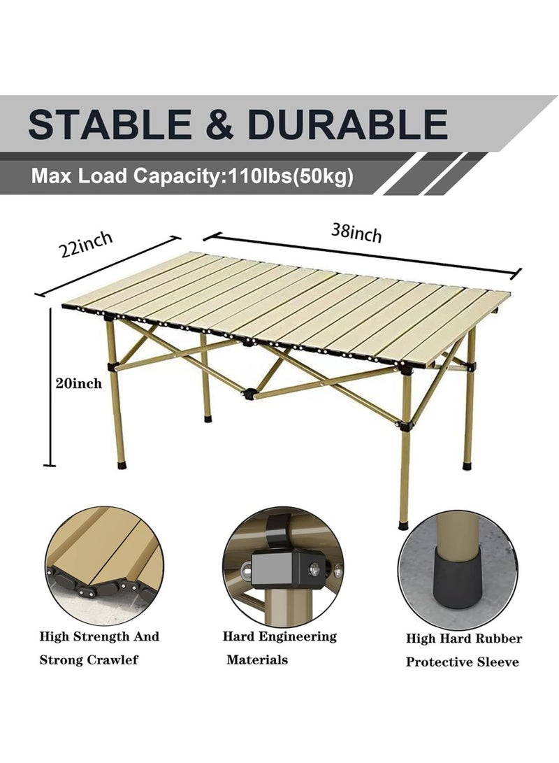 MOMENT Outdoor Picnic Table Folding Portable Metal Dining Table with Carry Bag for Picnic Camping Beach Boat Party BBQ, Brown (95x55x50cm) - Image 3