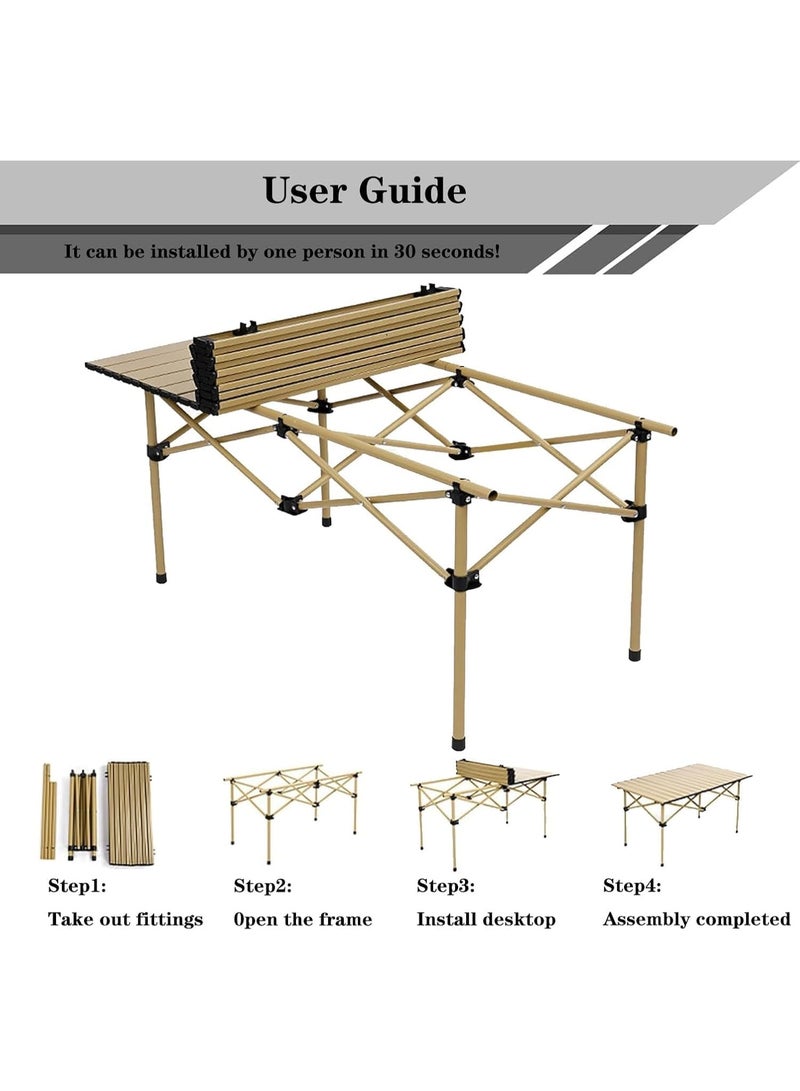 MOMENT Outdoor Picnic Table Folding Portable Metal Dining Table with Carry Bag for Picnic Camping Beach Boat Party BBQ, Brown (95x55x50cm) - Image 4