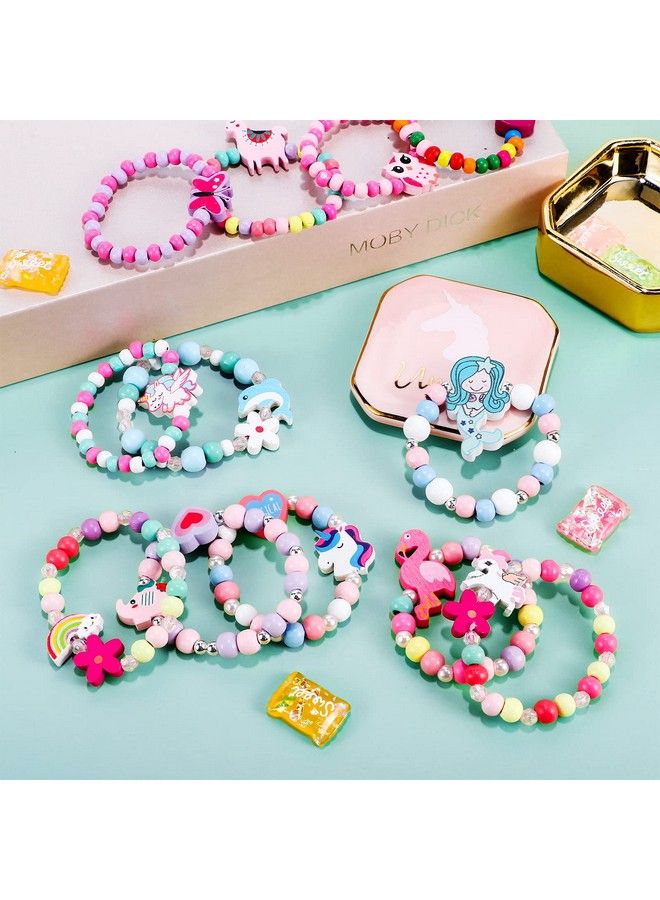G.C 12 Pcs Girls Bracelets Jewelry For Kids Cute Unicorn Mermaid Animal Pendant Colorful Wooden Beaded Bracelets Princess Pretend Play Gifts For Toddlers - Image 4