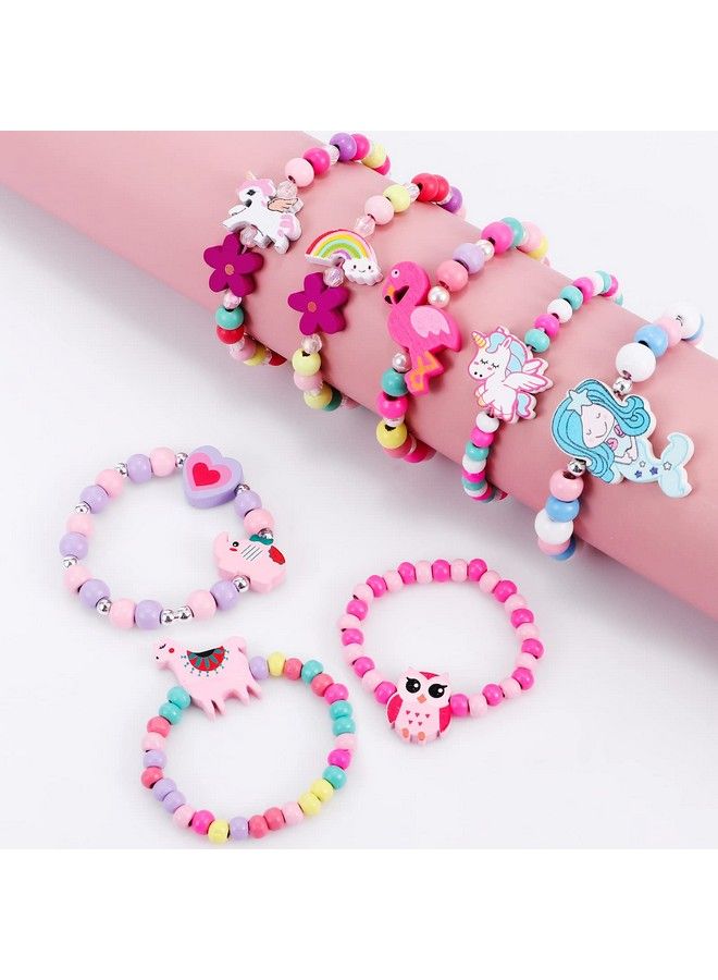 G.C 12 Pcs Girls Bracelets Jewelry For Kids Cute Unicorn Mermaid Animal Pendant Colorful Wooden Beaded Bracelets Princess Pretend Play Gifts For Toddlers - Image 3