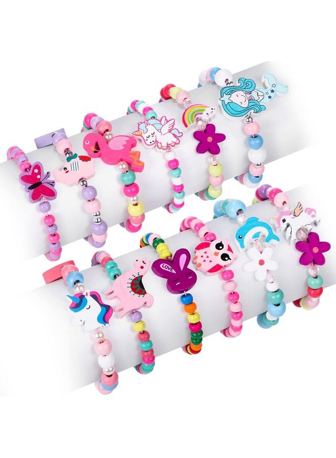 G.C 12 Pcs Girls Bracelets Jewelry For Kids Cute Unicorn Mermaid Animal Pendant Colorful Wooden Beaded Bracelets Princess Pretend Play Gifts For Toddlers - Image 1