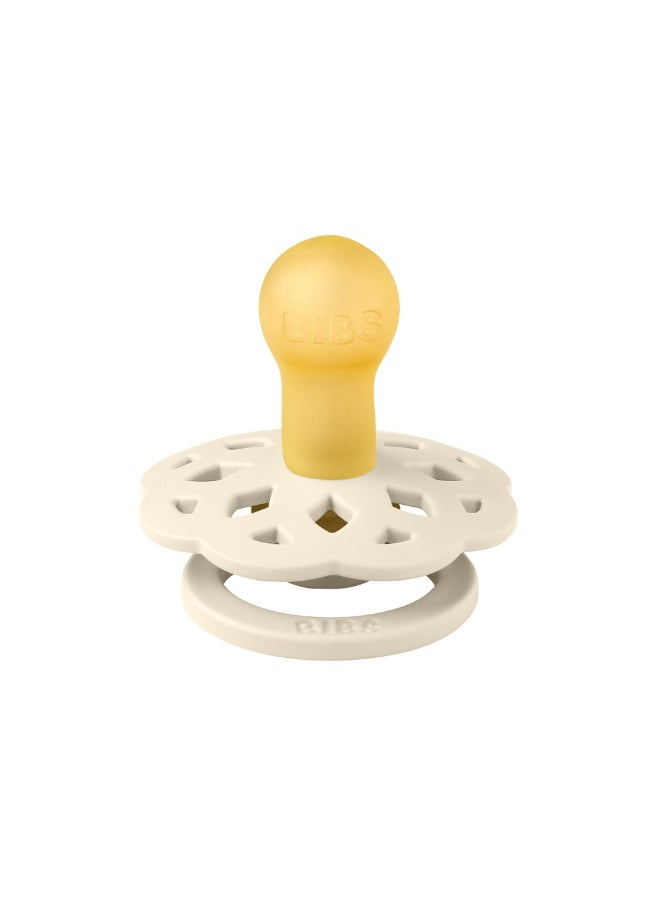 BIBS BIBS Pacifier Boheme | Round Nipple Baby Pacifier | BPA Free Natural Rubber Latex Soother | Made in Denmark | Size 1 (0-6 months) Ivory - Flow Pack  - Image 2