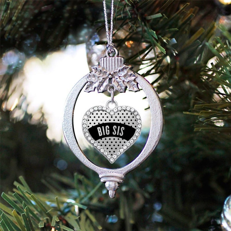 Inspired Silver - Black Polka Dot Big Sis - Silver Christmas Ornament - Open Heart Charm Christmas Tree Ornament with Cubic Zirconia - Holiday Hanging Decoration - Image 2