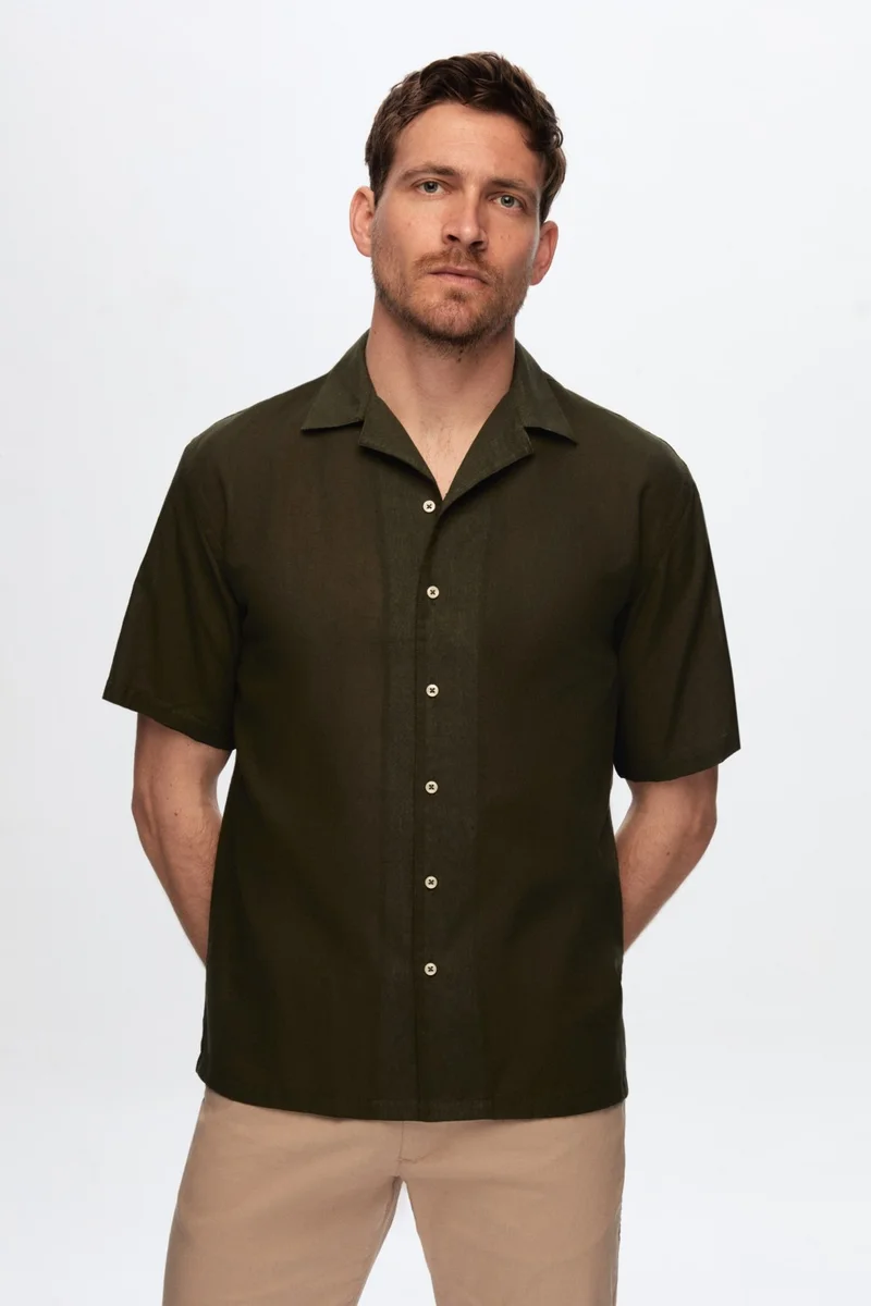 دي أس دامات Relaxed Khaki Plain 100% Cotton Shirt 0HC02ORT02313