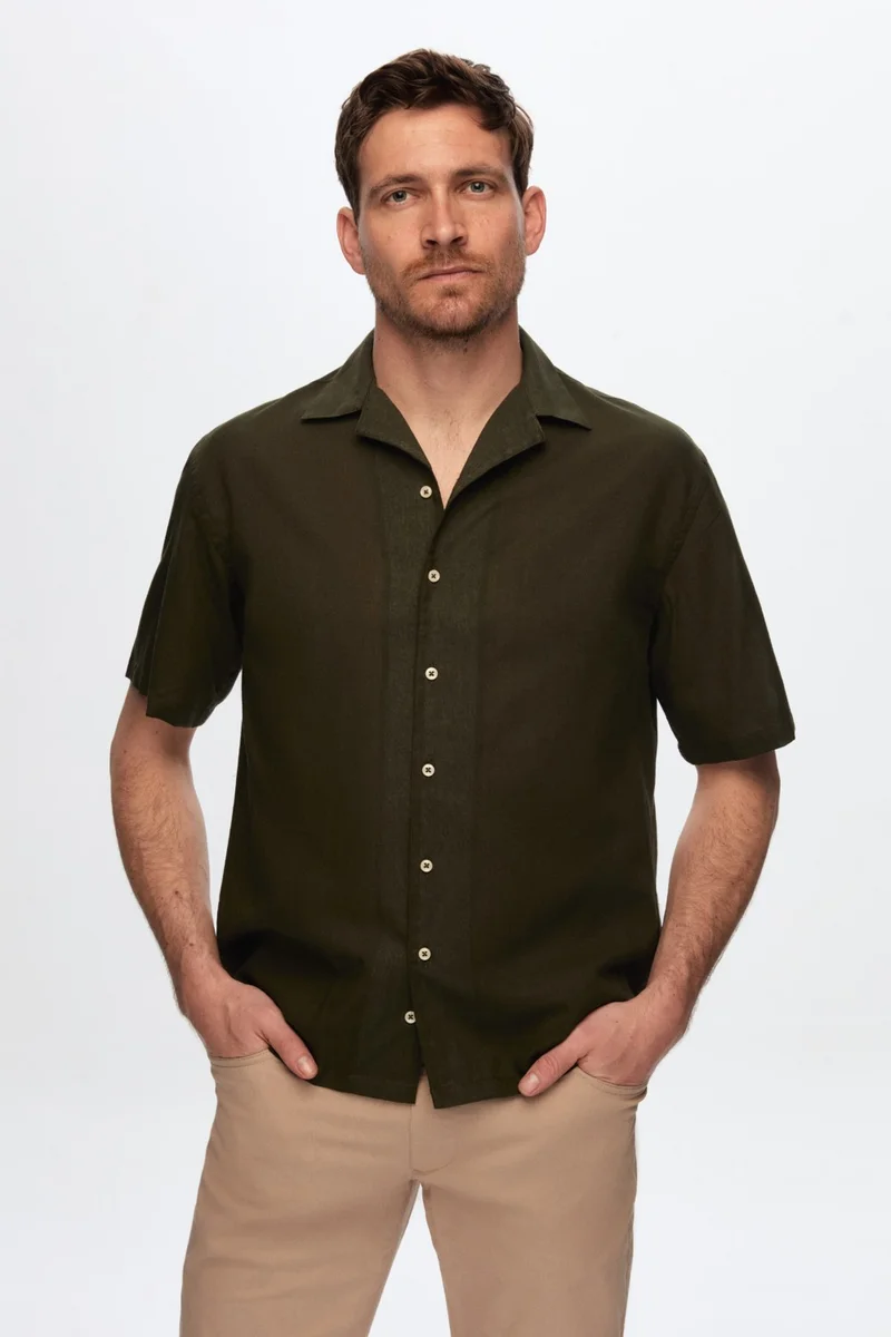 دي أس دامات Relaxed Khaki Plain 100% Cotton Shirt 0HC02ORT02313