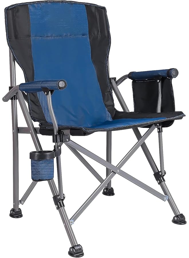 PROMASS Camping Chair, Portable Folding Beach Chair, Garden Chair Heavy Duty Support 150kg Steel Frame Collapsible Padded Arm Chair with Side Pocket and Cup Holder with Carrying Bag, Portable for Outdoor - Image 1