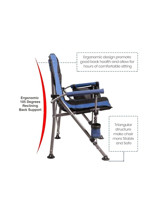 PROMASS Camping Chair, Portable Folding Beach Chair, Garden Chair Heavy Duty Support 150kg Steel Frame Collapsible Padded Arm Chair with Side Pocket and Cup Holder with Carrying Bag, Portable for Outdoor - Image 5