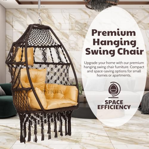 Patiofy Premium Foldable Egg Chair/Swing Chair for Adults/Hammock Hanging Swing for Balcony, Indoor & Outdoor/Hanging Jhula with Free Sitting Cushion & Hanging Kit/ 200Kgs Weight Capacity-Brown - Image 5