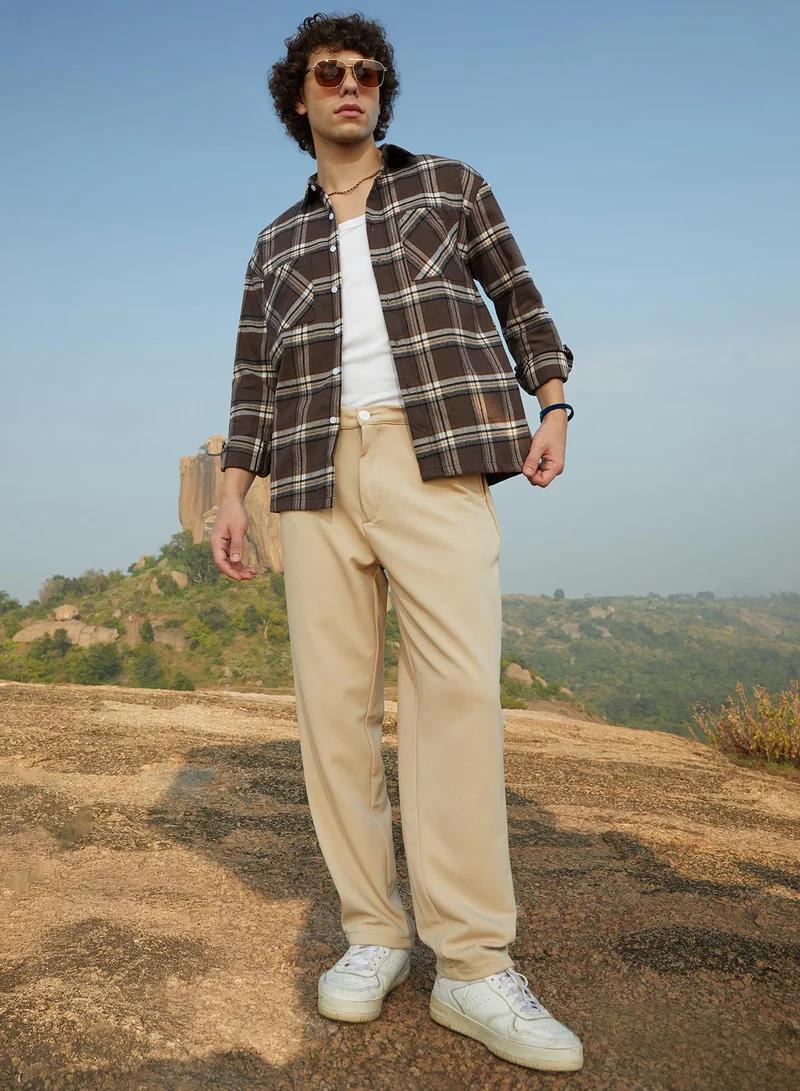 Campus Sutra Men's Coffee Brown Tartan Utility Shacket