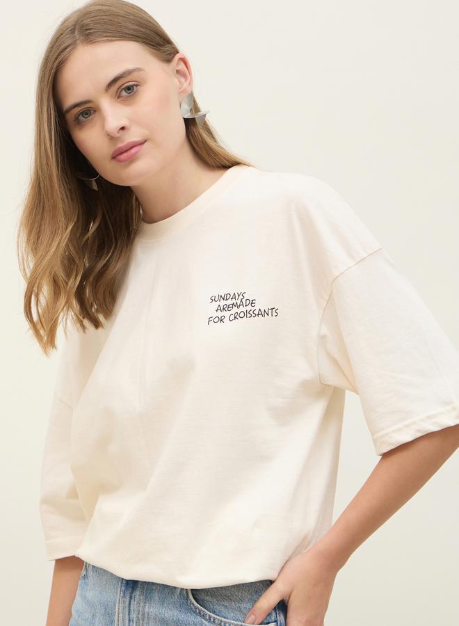 Styli Croissants Graphic Print Dropped Shoulder Oversized T-Shirt - Image 4