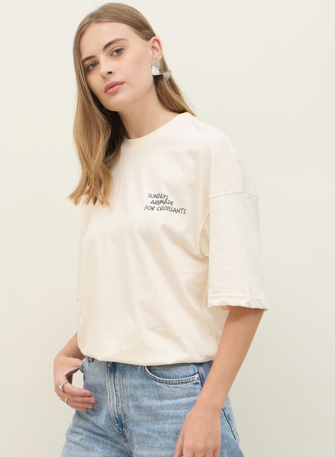 Styli Croissants Graphic Print Dropped Shoulder Oversized T-Shirt - Image 3