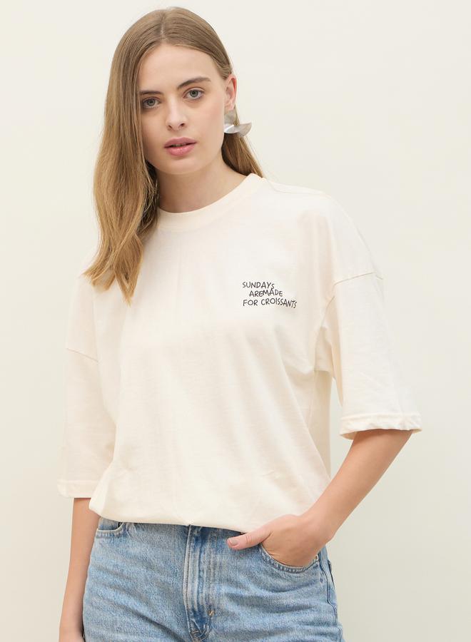 Styli Croissants Graphic Print Dropped Shoulder Oversized T-Shirt - Image 2