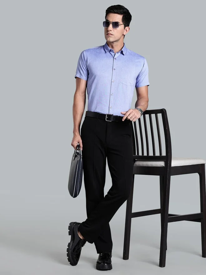 Kuons Avenue  KUONS AVENUE Men Blue Short Sleeve Oxford Shirt for Men | Best Price UAE