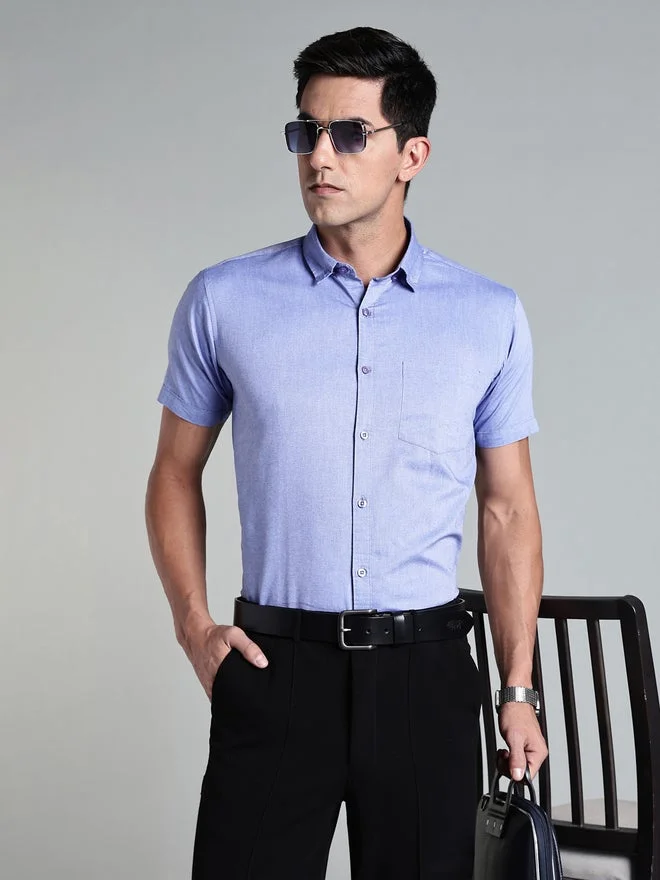 Kuons Avenue  KUONS AVENUE Men Blue Short Sleeve Oxford Shirt for Men | Best Price UAE