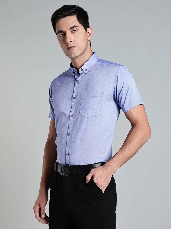 Kuons Avenue  KUONS AVENUE Men Blue Short Sleeve Oxford Shirt for Men | Best Price UAE