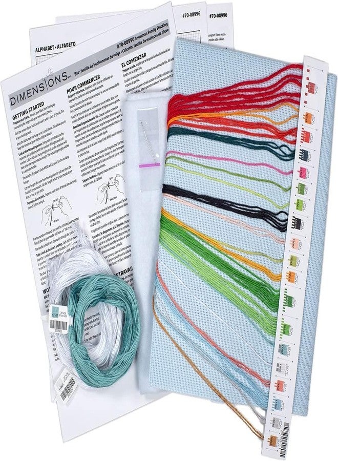 Dimensions 70-08996 Snowman Family DIY Personalizable Christmas Cross Stitch Stocking Kit, 16" L, 14 Count Light Blue Aida, Multicolor - Image 2