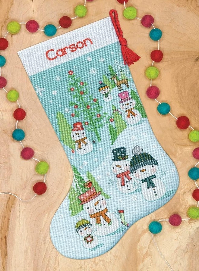 Dimensions 70-08996 Snowman Family DIY Personalizable Christmas Cross Stitch Stocking Kit, 16" L, 14 Count Light Blue Aida, Multicolor - Image 5