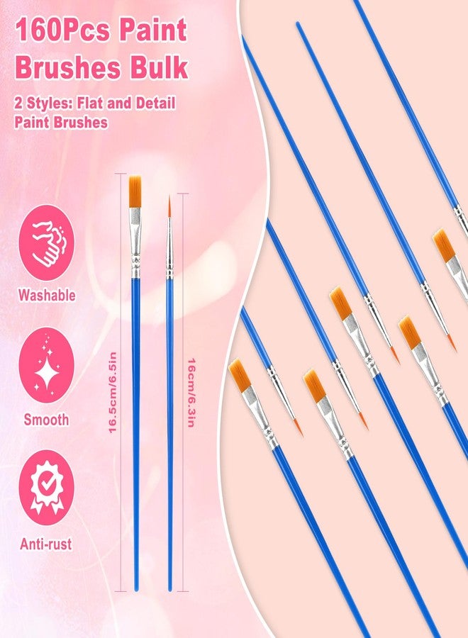 rolyta 160 Pcs Small Paint Brushes Bulk, Flat and Round Pointed Paint Brushes Set for Kids Classroom Watercolor Canvas Face Painting Acrylic Painting - Image 2