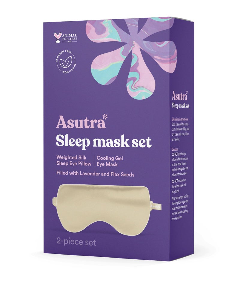 ASUTRA Silk Eye Pillow for Sleep, Champagne - Filled w/Lavender Buds & Flax Seeds, Weighted Eye Mask, Meditation & Light Blocking Blindfold, Cooling Gel Mask Included - Image 1