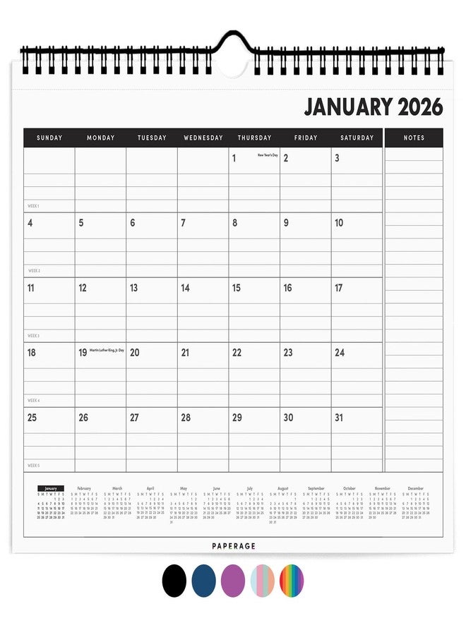 ببرج تقويم بيبرج 2026، 12 شهرًا (يناير 2026 - ديسمبر 2026)، صغير (9 بوصات × 11 بوصة)، تقويم حائط ومكتب بتصميم بسيط مع عرض شهري، وقسم للخطط السنوية والملاحظات - أسود - Image 1