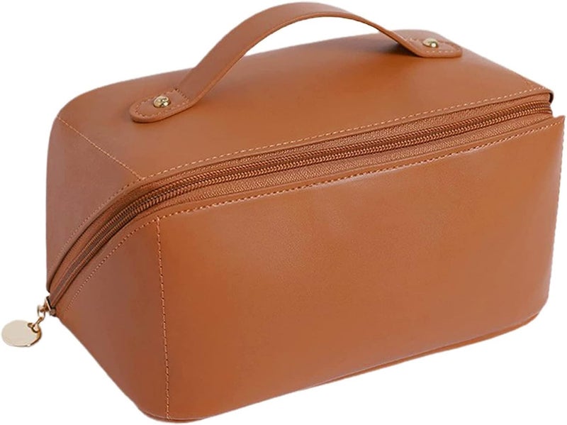 BLAGO Large Capacity Cosmetic Travel Bag Womens Makeup Travel Bag Portable Leather Cosmetics Bag Makeup Storage Bags with Handle and Divider Wide Opening CosmeticMakeup Organizer Bags - Image 1