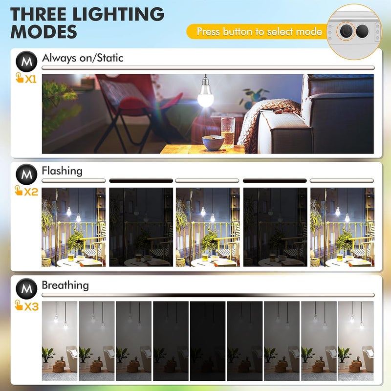 MEIKEE 2 in 1 Solar Bulb Light Dimmable Solar Powered Floodlight 5000mAh Rechargeable Garden Light Daylight White 5000K Adjustable Solar Flood Lighting for Garage Shed Roof Tent Camp - Image 4