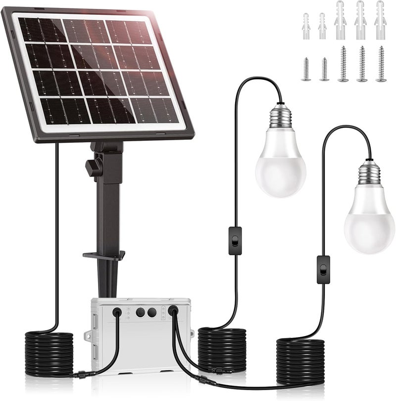 MEIKEE 2 in 1 Solar Bulb Light Dimmable Solar Powered Floodlight 5000mAh Rechargeable Garden Light Daylight White 5000K Adjustable Solar Flood Lighting for Garage Shed Roof Tent Camp - Image 1