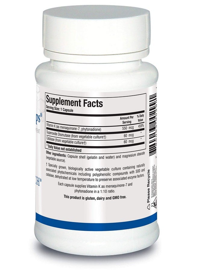 BIOTICS - Research Bio K Forte Caps ® Vitamin K As Meaquinone 7 Phytonadione Combination K1 Mk 7 In A 10:1 Ratio. High Potency Vitamin K With Sod And Catalase 60 Capsules - Image 1
