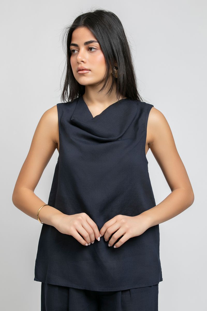 RINA Sleeveless Top with Draped Neck - Image 1
