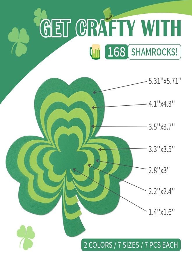 Labrostar 168Pcs St Patricks Day Decorations Pre-Cut Shamrock Cutouts Bulletin Board Decor Lucky Green Irish Clover Shapes for School Classroom Home Office Decorations 7 Sizes - Image 3