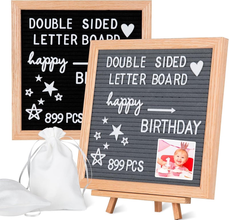 YRYM HT Double Sided Felt Letter Board with 889 Letters - 10" x 10" Rustic Wood Frame Message Board with Changeable Letter Boards Include Pre-Cut 889 White Plastic Letters - Image 1