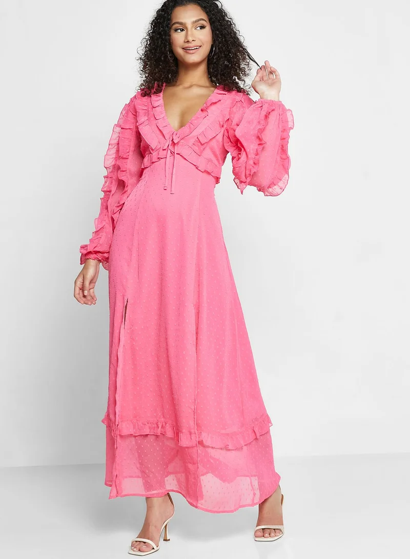 Miss Selfridge Tie Detail Ruffle Dress