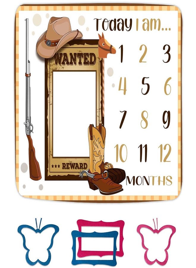 FHZON Cowboy Milestone Blanket Cowboy Life Hat Boots Hunting Gun and Wanted Rewards Baby Blanket for Theme Photography Props Newborn Gifts 48x40in - Image 1