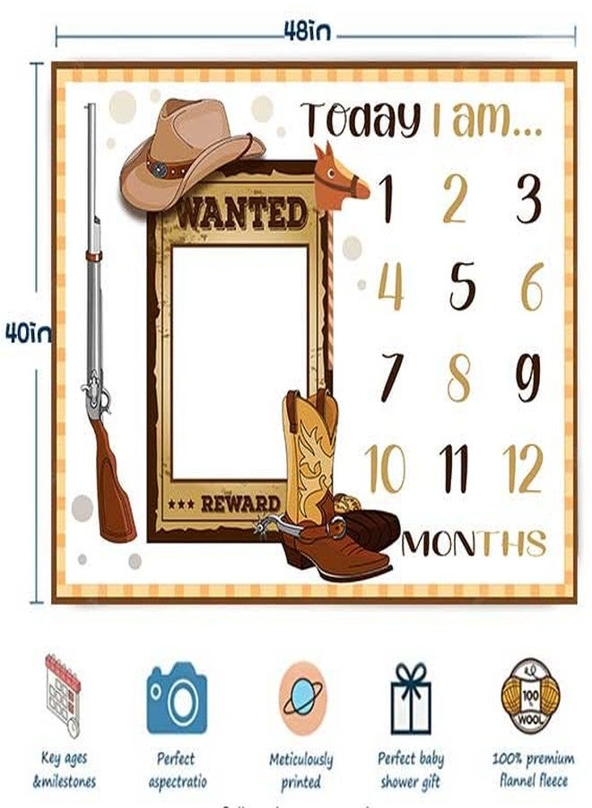FHZON Cowboy Milestone Blanket Cowboy Life Hat Boots Hunting Gun and Wanted Rewards Baby Blanket for Theme Photography Props Newborn Gifts 48x40in - Image 4