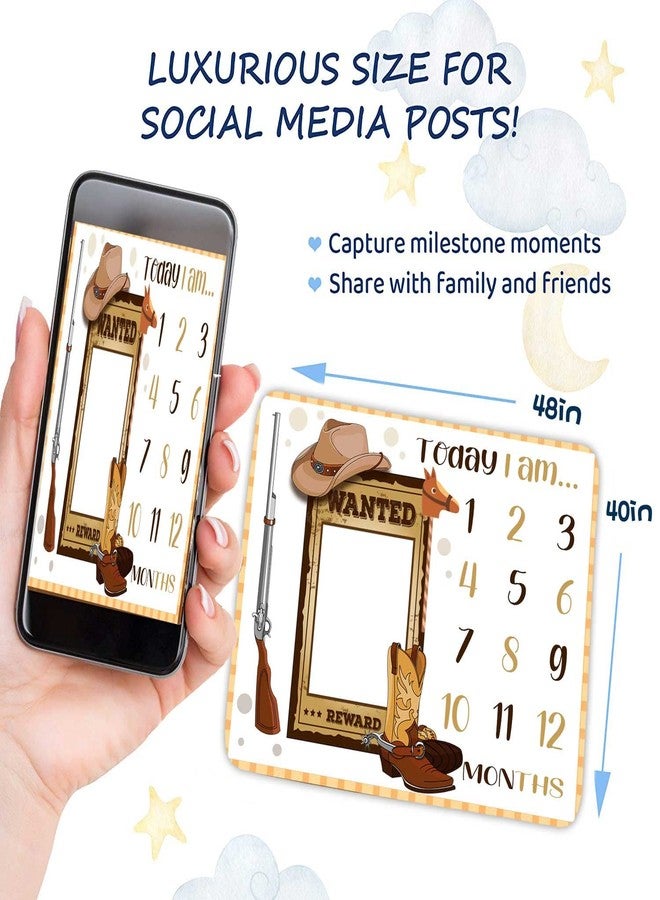 FHZON Cowboy Milestone Blanket Cowboy Life Hat Boots Hunting Gun and Wanted Rewards Baby Blanket for Theme Photography Props Newborn Gifts 48x40in - Image 3