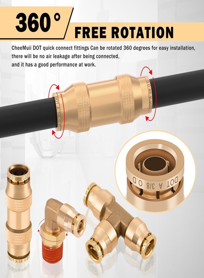 CheeMuii 64 Pcs Brass DOT Air Line Fittings Kit Push Lock & Quick Connect Fittings NPT Thread for Air Line Air Hose Pneumatic Tubing - Image 5