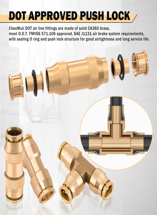 CheeMuii 64 Pcs Brass DOT Air Line Fittings Kit Push Lock & Quick Connect Fittings NPT Thread for Air Line Air Hose Pneumatic Tubing - Image 4