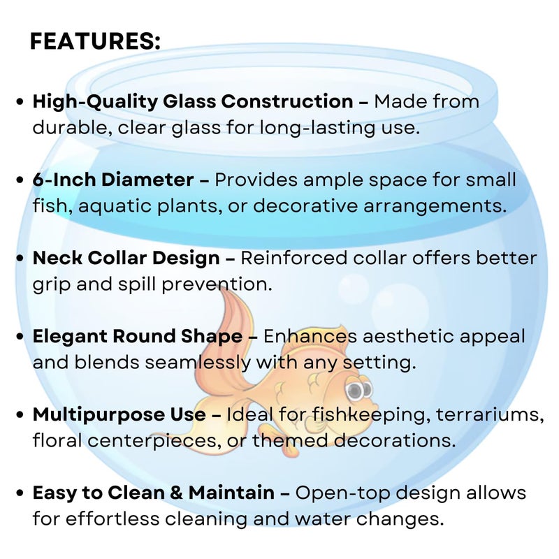 7pets 6-inch Glass Fish Bowl with Neck Collar, Suitable for Small Fish, Plants | Optimum Fish Tank Choice for Office & Home Decor - Image 3