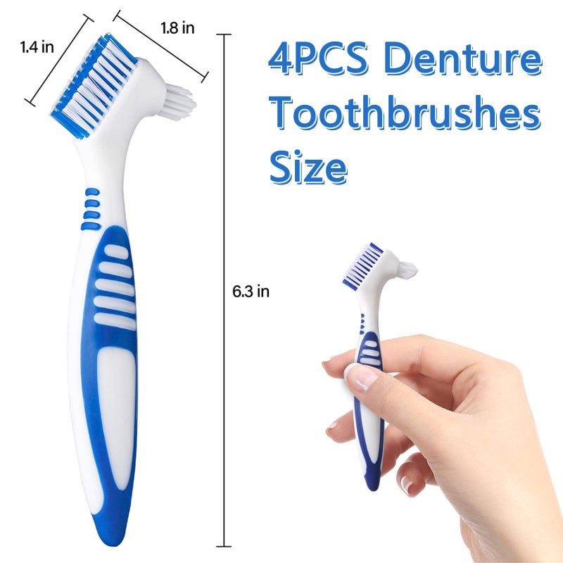 Ceonam Denture Brush, 4 Pieces Small Toothbrush for Dentures, Multi-Layered Bristles Ergonomic Rubber Handle for False Teeth Cleaning - Image 2