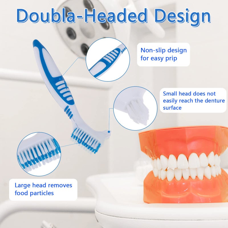 Ceonam Denture Brush, 4 Pieces Small Toothbrush for Dentures, Multi-Layered Bristles Ergonomic Rubber Handle for False Teeth Cleaning - Image 4