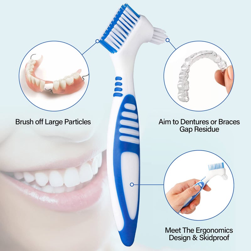 Ceonam Denture Brush, 4 Pieces Small Toothbrush for Dentures, Multi-Layered Bristles Ergonomic Rubber Handle for False Teeth Cleaning - Image 5