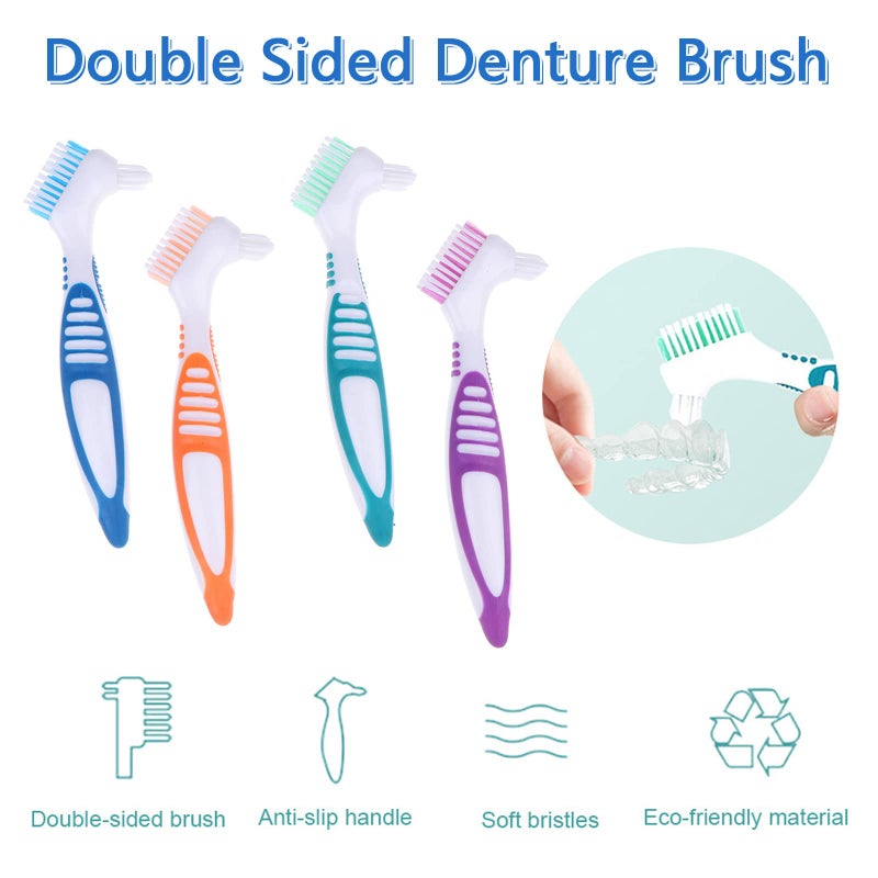 Ceonam Denture Brush, 4 Pieces Small Toothbrush for Dentures, Multi-Layered Bristles Ergonomic Rubber Handle for False Teeth Cleaning - Image 3