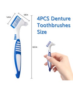 Ceonam Denture Brush, 4 Pieces Small Toothbrush for Dentures, Multi-Layered Bristles Ergonomic Rubber Handle for False Teeth Cleaning  - Image 4