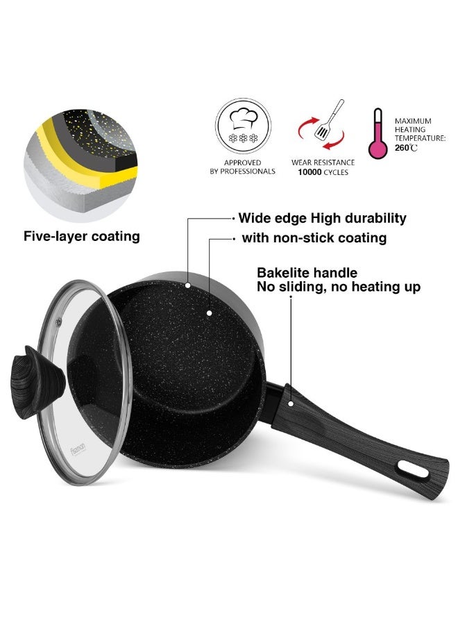 Fissman Angela 16x8cm 1.39L Non-Stick Aluminium Saucepan With Glass Lid, Black Cooking Pot For Sauces And Small Meals - Image 5