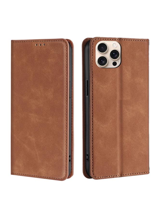 اس-توب جراب هاتف من الجلد المغناطيسي الملمس لهاتف iPhone 16 Pro - Image 1