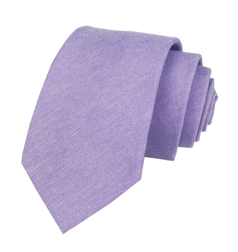 Secdtie Men's Skinny Tie Causal Cotton Solid Color Linen Narrow Slim cut Necktie (One Size, Lavender) - Image 1