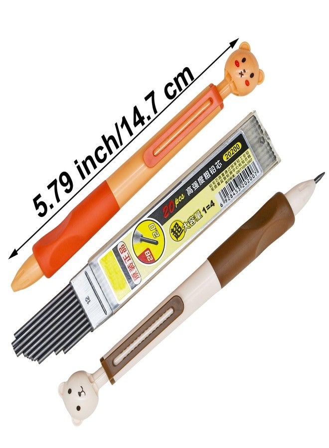 Maydahui 12 Pcs 2.0 mm 2B Cute Little Bear Mechanical Pencils with Built-in Sharpener and 20 Pcs Thick Replaceable Lead Refills Triangular Ergonomic Soft Silicone Grip for Painting Homework Practice - Image 2
