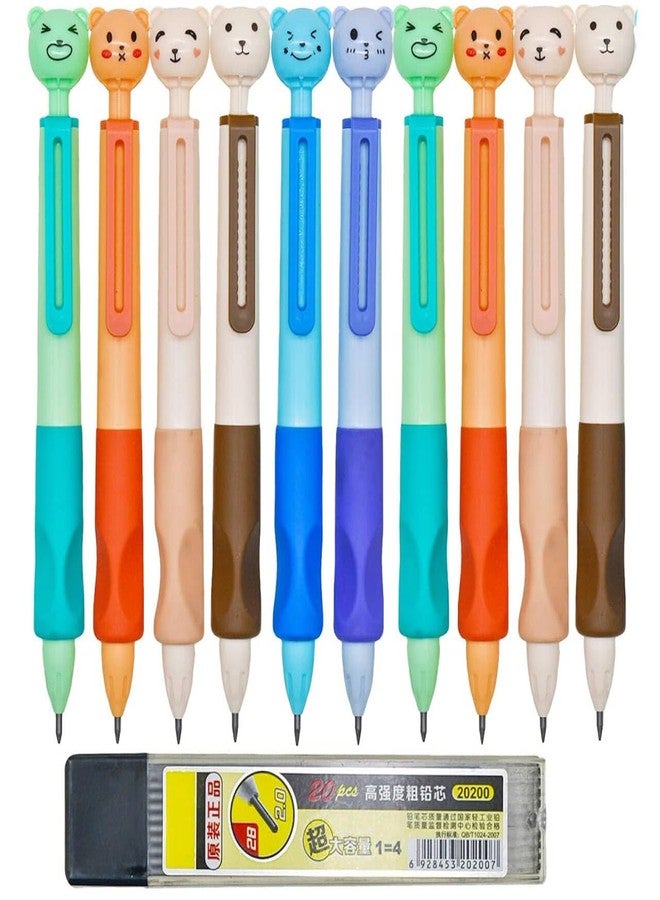 Maydahui 12 Pcs 2.0 mm 2B Cute Little Bear Mechanical Pencils with Built-in Sharpener and 20 Pcs Thick Replaceable Lead Refills Triangular Ergonomic Soft Silicone Grip for Painting Homework Practice - Image 1