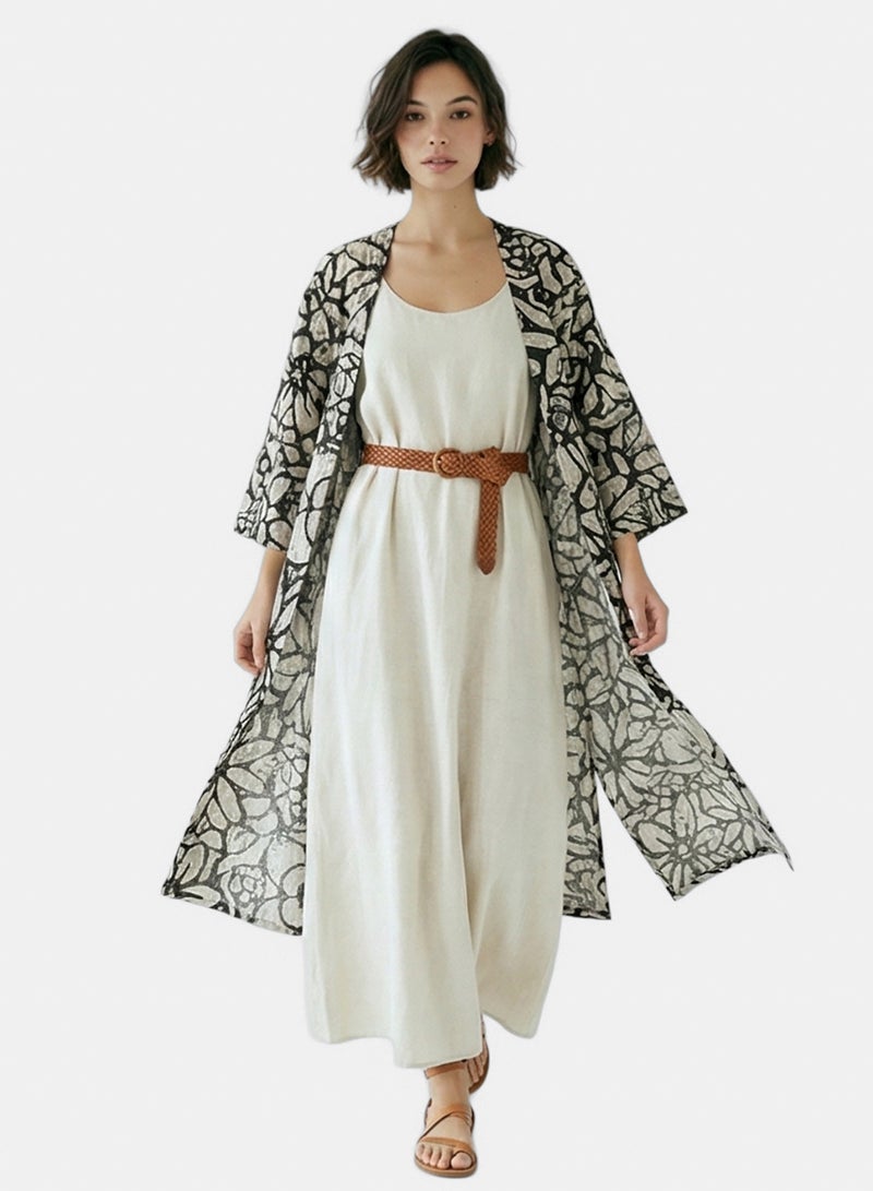 RAVIN Women Floral Print Longline Cardigan In Black & Beige - Image 4
